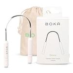 Boka Tongue Scraper for Adults & Kids with Case - Stainless Steel Tongue Cleaner w/Linen Travel Pouch - Scrubber to Remove Tongue Buildup and Freshen Breath (Pack of 1)