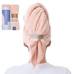 BYCOO Microfiber Hair Towel Wrap for Women, Anti Frizz Large Ultra-Soft Hands-Free Hair Dry Towels, Fast Drying | Super Absorbent | Quick Dry Hair Turban for Wet, Curly, Long & Thick Hair - Pink