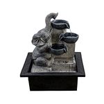 Indoor Tabletop Fountain Water Feature LED Lights Polyresin Statues Home Decoration (Elephant and Bowls Fountain)