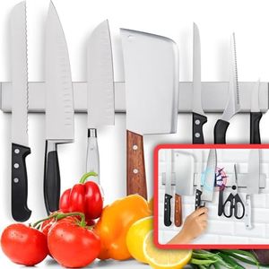 Premium 17 Inch Stainless Steel Magnetic Knife Holder for Wall - Professional Magnetic Knife Strip - Space-Saving Knife Rack / Knife Bar With Powerful Magnetic Pull Force (Upgraded Version)