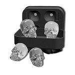 3D Skull Shape Shapes Black BPA Free Silicone Ice Cube Mold Tray with Lid Makes 4 Vivid Skulls, Perfect for Whiskey, Cocktail and Any Drink