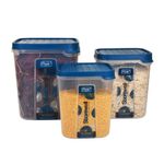 FLAIR Storewell Square Plastic Food Storage Container Set, Airtight Kitchen Containers for Rice, Atta & Grains, BPA-Free, Food Grade Storage Boxes (Blue, Set of 3 (6L, 8L, 12L))