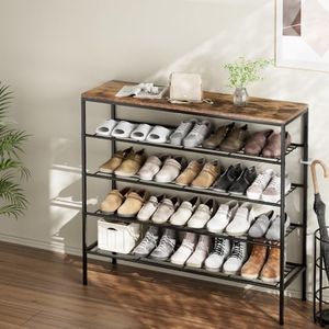 Artiss Shoe Rack, 5-Tier Wooden Shoes Storage Organiser Cabinets 25 Pairs Cupboard Organizer Display Shelf Case Home Decor Indoor Outdoor Bedroom Hallway Furniture, Adjustable Shelves Walnut