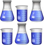 Laboratory Shot Glass Set, 6 Pieces, 50ml Beakers and 50ml Flasks, Borosilicate Glass, Karter Scientific 233V2