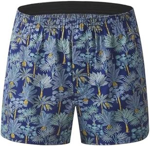 CINVIK Boxers for Men Loose Fit Woven Boxer Shorts Organic Cotton Pajamas Underwear Single Pack, Dark Blue Pineapple Tree, Medium