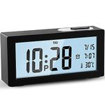 Jcobay Alarm Clocks Bedside Non Ticking Battery Operated Digital Clock Large Display Temperature Backlight Simple Alarm Clock with Snooze Light Desk Electric Clocks for Bedrooms Office Heavy Sleepers