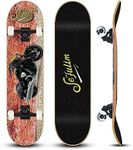 Sefulim 31 x 8 Inch Complete Skateboard 7 Layer Canadian Maple Double Kick Deck Concave Cruiser Trick Skateboard for Boys Girls Teens Adults Beginner