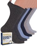 Pembrook Ribbed Knit Bamboo Viscose Diabetic Socks - 6 Pairs Crew Neuropathy Socks for Women | Diabetic Socks for Women, Gray/Dark Gray/Light Blue/Navy/Tan/Brown - 6 Pairs, Large