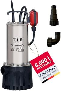 T.I.P. Drain 6000/36 Edelstahl-Tauchdruckpumpe, 950 W Klarwasser-Pumpe mit 6.000 l/h Förderleistung, 34 m Förderhöhe (3,4 bar), 10 m Kabel, 7 m Eintauchtiefe, für Zisterne, Garten, Haus & Bewässerung