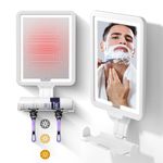 Heated Shower Mirror Fogless for Shaving, Lighted Shower Mirror 3 Color Dimming Shower Shaving Mirror, 9.5*7inch Anti-Fog Shower Mirror with Lights, Wall-Mounted Large Shaving Mirror with Razor Holder