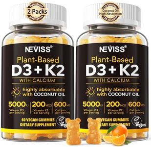Vitamin D3 5000iu & K2( as MK7 ) 200mcg Gummies + 600mg Calcium, with Coconut Oil for High Absorption, Maximum Strength Vitamin D3 K2 Supplement - Support for Bones Muscle Teeth Immune, Vegan 2Packs