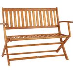 Deuba® 2 Seater Wooden Garden Bench Folding | FSC Certified Eucalyptus Wood | Indoor & Outdoor | Foldable with Armrests | Fold Up Solid Garden Furniture Park Bench