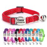 SEOUGEE Cat Collar Quick Release with Personalised Name Tag, Reflective Kitten Collars with Bells & Safety Release, 19-30 CM Adjustable, Red