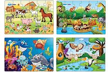 FunBlast Kids Puzzles for Kids, Animal and Birds Jigsaw Puzzle for Kids of Age 3-5 Years, Set of 4-96 Pcs Puzzle (Multicolor, Size 30X22 CM)