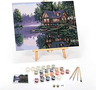 Ledgebay DIY Paint by Numbers Kit for Adults Framed Canvas: Beginner to Advanced Paint by Numbers Kit, Kits Include Acrylic Paint Set (4) Brushes & Tabletop Easel (Cabin Fever 12" x 16" Framed)