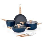 Kreme Ceracook Ceramic Coated Granite 8 Pc Cookware Gift Set Casserole, Frying Pan, Kadai, Sauce Pan, 2 Spatulas, ISI Certified, Gas & Induction, PFAS & PTFE Free 1 Yr Warranty, Ocean Deep Blue