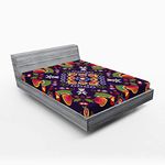 Ambesonne Polish Folk Art Fitted Sheet, Traditional Motif with Colorful Various Flowers and Roosters, Soft Decorative Fabric Bedding All-Round Elastic Pocket, Queen Size, Purple