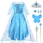 URAQT Dress Up for Girls, Princess Costumes for Girls, Fancy Princess Dress, Princess Costume with Fairy Wand and Crown Tiara, Deluxe Girls Fancy Dress for Party Cosplay Bridesmaid Pageant