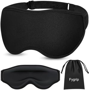 Fygrip 3D Eye Mask Sleep Mask for Men & Women, Ultra Comfort 100% Pressure-Free & 100% Light Block-Out Eye Mask for Sleep with Easy Adjustable Strap, Night Eye Cover for Travel, Black