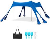 COSTWAY 4m x 4m Beach Tent Sun Shelter, UPF50+ Windproof Outdoor Canopy with 4 Aluminum Poles, 8 Sandbags, 3 Shovels & Carry Bag for 6-8 Person, Portable Family Sunshade for Camping Fishing Trip