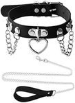 Black Leather Choker Collar with Ch