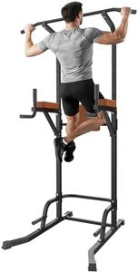 Power Tower Pull Up Dip Station with Stable Splayed H-Shaped Base, 440 lbs Capacity, Adjustable Height
