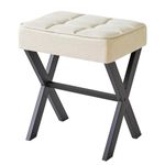 IBUYKE Square Makeup Stool with X-Leg Foot Rest, Linen Footrest Stool, Ottoman Seat Vanity Stool, Multi-Use as Small Side Table, for Bedroom, Living Room, Linen L/G-70Y