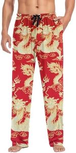 ODAWA Gold Chinese Dragon Red Men's Pajama Pant Comfy Soft Lounge Sleep Pants Lightweight Pjs Bottoms, Gold Chinese Dragon Red, X-Large
