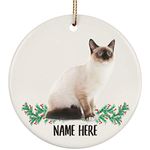 Funny Personalized Name Snowshoe Cat White Gifts 2024 Christmas Tree Ornaments Circle Ceramic