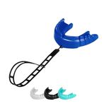 OPRO Snap-Fit Braces Mouthguard | Gum Shield + Strap for Ball, Combat and Stick Sports -18 Month Dental Warranty (Blue)