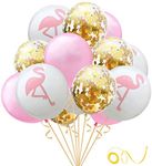 Hawaiian Flamingo Balloon Tropical Balloons with Round Confetti Wedding Birthday Party Supplies Decorations 24PCS (Gold)