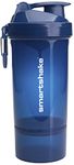 Smartshake O2GO ONE Plastic Protein Shaker Bottle 800 ml | 27 oz - Leakproof Screw-on Lid - BPA Free – Unisex - Navy Blue