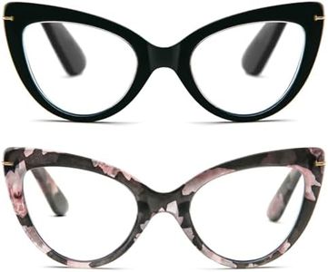 MMOWW Confezione da 2 Occhiali da Lettura Donna con Occhio di Gatto - Occhiali anti-blu Comodi e Alla Moda Grande Cat Eye (Nero+Pattern, 1.0)