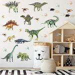 ASMPIO 14Pcs Dinosaurs Wall Stickers, Removable Forest Dinosaur Wall Decals Waterproof Dino Animal Decor Mural for Bedroom Living Room Bathroom Home Decoration