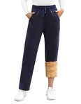 UMIPUBO Womens Fleece Lined Joggers Pant Thermal Sherpa Sweatpants with Pockets Winter Warm Tracksuit Bottoms Jogging Pants Drawstring Sport Trousers for Ladies Running Fitness (Navy, L)