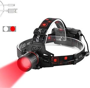 Headlamp Red Light, WESLITE Headlamp Red LED Rechargeable Hunting Headlamp Red Light Zoomable Outerdo Headlamp for Astronomy, Night Vision, Fishing (Red + White Light)