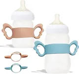 Botabee Silicone Wide-Neck Baby Bottle Handle - Durable Food Grade Silicone Transitional Sippy Cup Handle Grip - Handles for Bottles to Help Baby Transition to Self-Feeding - (Set of 2, Blue & Pink)