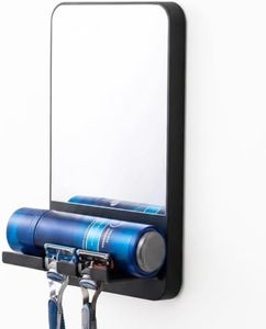 TAILI Shower Mirror Fogless Suction, Shaving Mirror with Razor Holder, Fog Free with Storage Tray, Rust-Proof, Shatterproof, Removable, Bathroom & Shower Accessories, Black