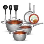 NutriChef Pots and Pan Set 11 Pcs, Non Stick Cookware Set, Pots and Pans, Ceramic Coated, Compatible with All Countertops Including Induction- Gray