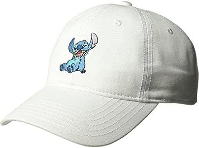 Concept One Disney Stitch-Berretto da Baseball Ricamato in Cotone, Tesa Curva Cappellino, Bianco, Taglia Unica Unisex-Adulto