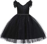 Weileenice Christmas Holiday Flower Girl Party Dress Black 7 8 Kids Formal Pageant New Year Princess Wedding Elegant Vintage Funeral Ball Gown Toddler Fancy Sequins Tulle Dresses Halloween