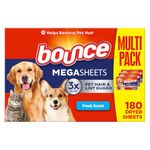 Bounce Pet Hair and Lint Guard Mega Fabric Softener Dryer Sheets with 3X Pet Hair Fighters, Fresh Scent, 180 Count, Bounce Dryer Sheets, Pet Hair Remover for Laundry