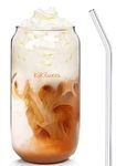 KiKiluxxa Bear Glass Can with Glass Straw Set of 1 - Soda Cococola Glass Mug 510ml Called Cold Coffee/Green Tea Cup with Straw Transparent (Cococola Glass 1)