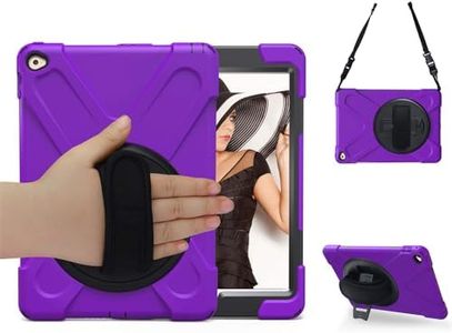 TSQ iPad Air 2 Case 2014 for Kids with Strap [360 Rotating Stand+Hand Strap] | Full Body Heavy Duty Defender Sturdy Case for iPad Air 2nd Generation 9.7 Inch A1566/A1567, Purple