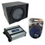 Harmony Audio Compatible with Unversal Car HA-R104 Single 10" Vented Port Sub Box Enclosure with HA-A400.1 Amplifier