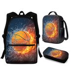 Showudesigns Basketball School Backpack Set Bookbag with Lunch Box and Pencil Case for Teen Girls Boys Satchel Daypack Primary Elementary Middle Students Bagpack