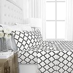 Italian Luxury 1800 Hotel Collection Quatrefoil Pattern Bed Sheet Set - Deep Pockets, Wrinkle and Fade Resistant, Hypoallergenic Printed Sheet and Pillow Case Set-King-White