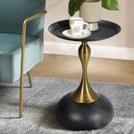 Oikiture Metal End Table Sofa Side Table Round Coffee Table Black