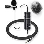 20FT Lavalier Microphone, Nicama LVM1 Omni-Directional Condenser Lapel Clip-On Mic with 1 Windscreen Muff for DSLR Camera Canon Nikon Sony Camcorders Audio Recorders Smartphones iPhone PC