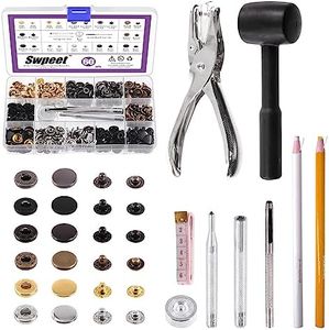 Swpeet 60 Sets 12.5mm Leather Snap Fasteners and Hole Punch Pliers with 4Pcs Fixing Tools Assortment Kit, Leather Snaps Metal Snaps Metal Button Snaps Press Studs for Clothes, Jackets, Jeans